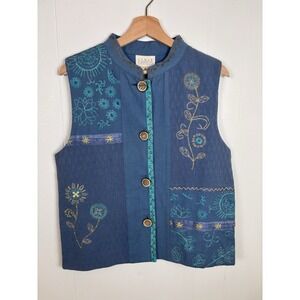 Tapestry Vest Womens‎ Small Blue Embroidered Beaded Cotton Boho CEDAR CANYON